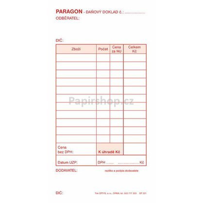 paragon daňový doklad OP321