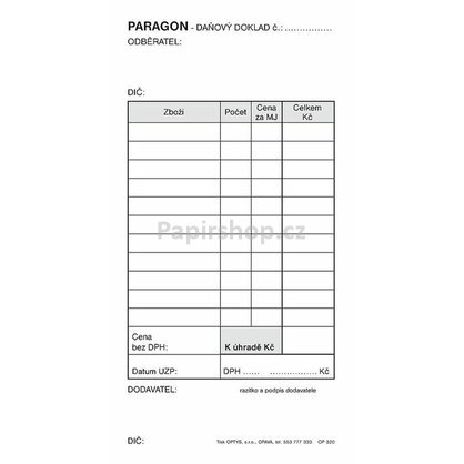paragon daňový doklad OP320