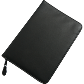 Portfolio A5, umělá kůže, černé, zip, klip, poznámkový blok